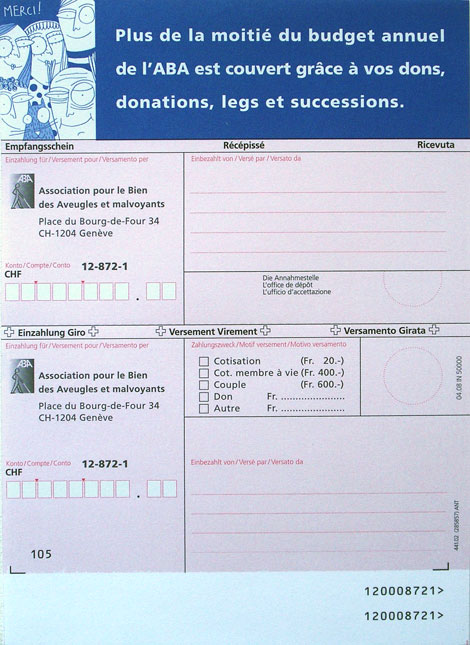 bulletin de versement ABA